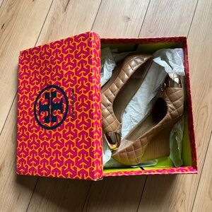 Tory Burch Quilted Tan Wedge Heels